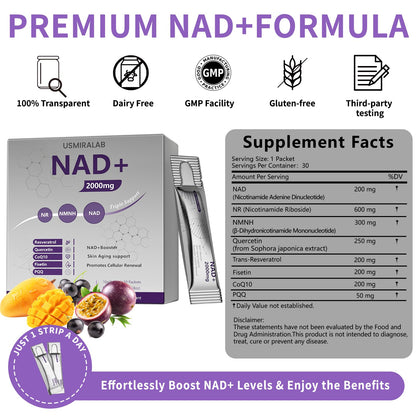 NAD+ Supplement Packets | 1000mg Liquid | Advanced Nicotinamide Riboside, Trans-Resveratrol, PQQ & Quercetin Complex for Cellular Energy & Healthy Aging Support - 2 Flavors (30 Count) - Maple Wellness Supplements