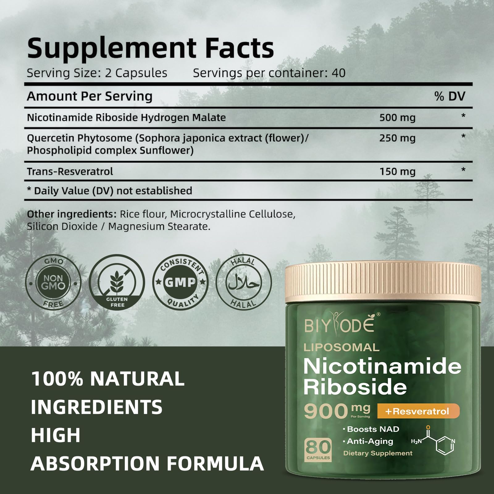 NAD Supplement with Liposomal Resveratrol – 900mg NAD Booster with Quercetin Phytosome for Energy, Focus & Healthy Aging – Cellular Support for Adults 30+ – 80 Capsules, 40-Day Supply - Maple Wellness Supplements