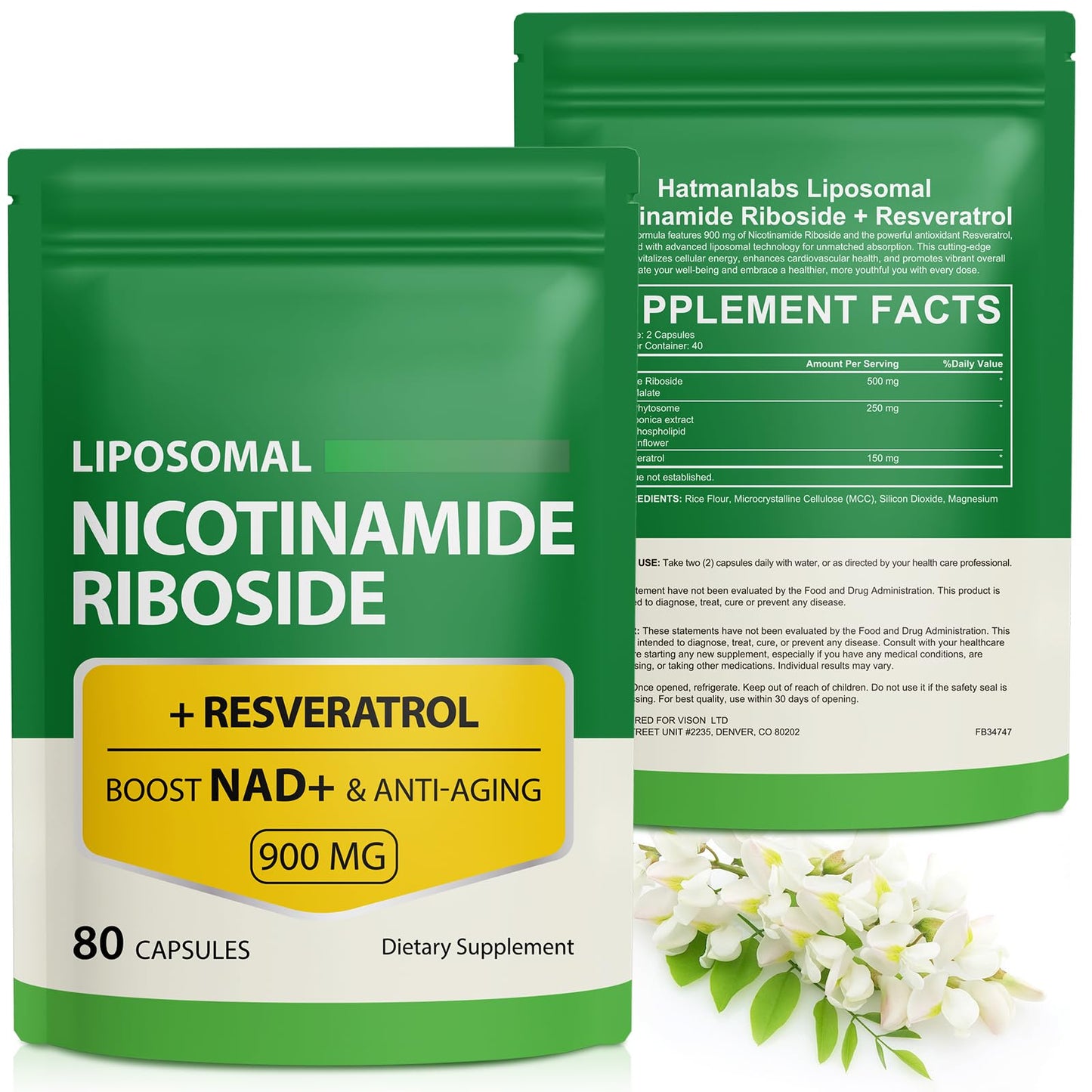 NAD Supplement with Nicotinamide Riboside - Resveratrol,Liposomal Nicotinamide Riboside,Quercetin - High Purity NAD Supplement for Anti-Aging, Focus, Energy 160 Capsules (2 Bag) - Maple Wellness Supplements