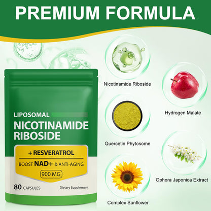 NAD Supplement with Nicotinamide Riboside - Resveratrol,Liposomal Nicotinamide Riboside,Quercetin - High Purity NAD Supplement for Anti-Aging, Focus, Energy 160 Capsules (2 Bag) - Maple Wellness Supplements