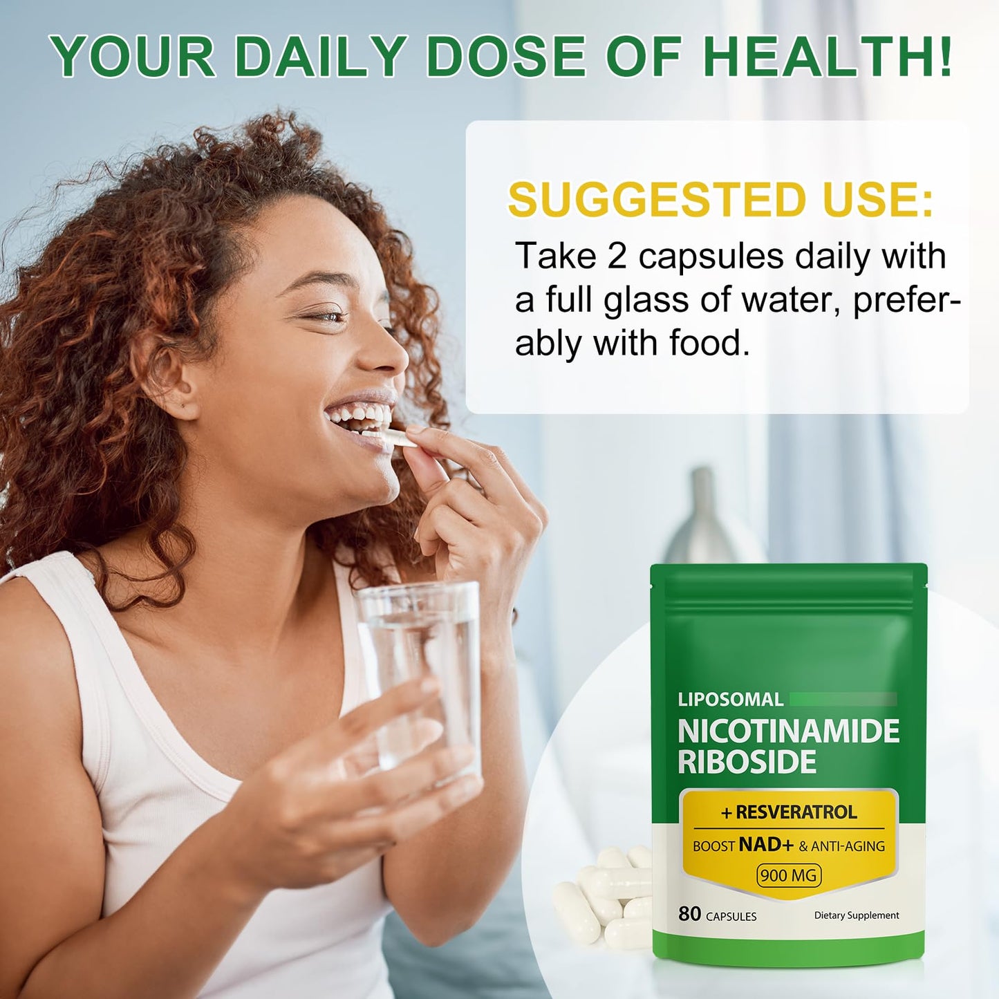 NAD Supplement with Nicotinamide Riboside - Resveratrol,Liposomal Nicotinamide Riboside,Quercetin - High Purity NAD Supplement for Anti-Aging, Focus, Energy 160 Capsules (2 Bag) - Maple Wellness Supplements