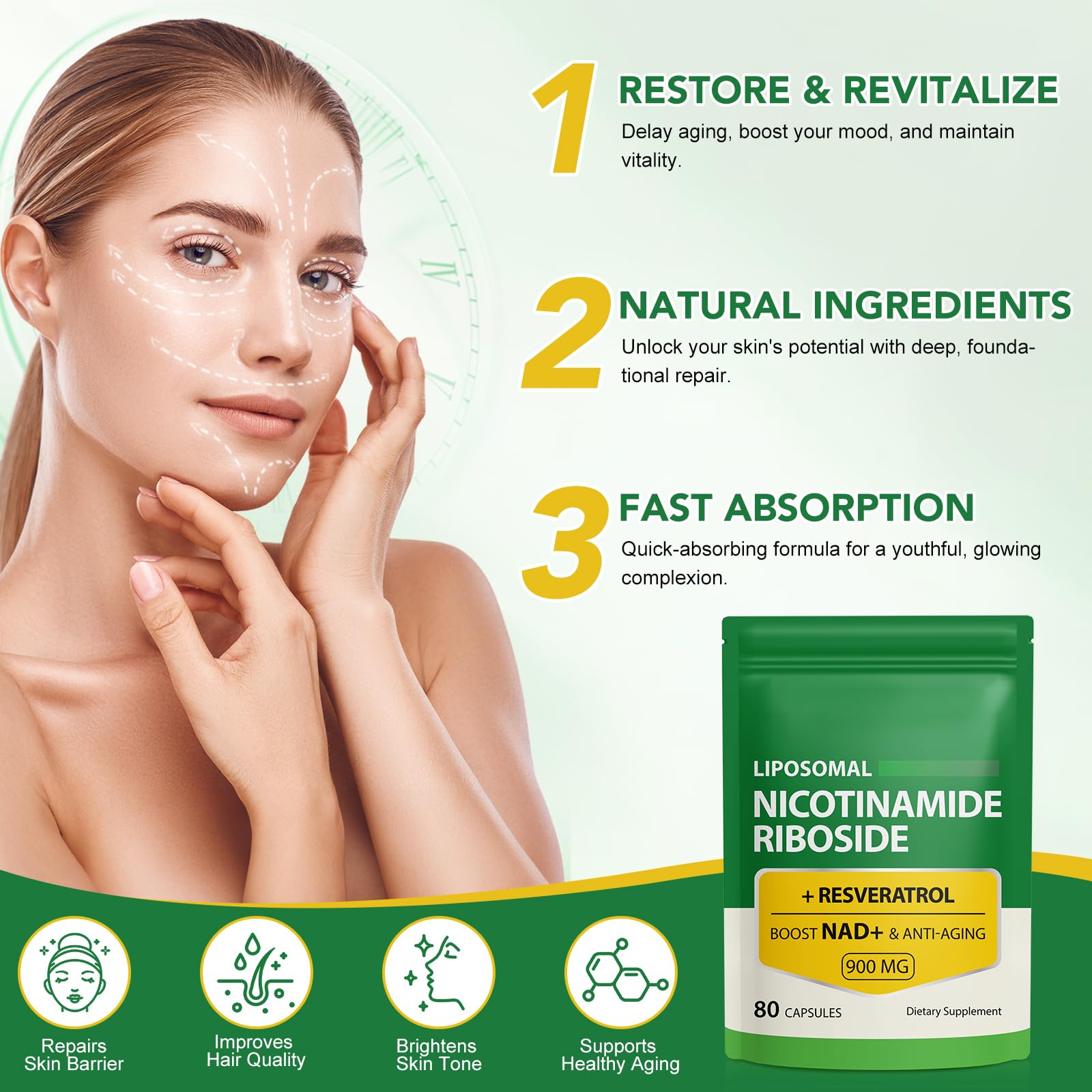 NAD Supplement with Nicotinamide Riboside - Resveratrol,Liposomal Nicotinamide Riboside,Quercetin - High Purity NAD Supplement for Anti-Aging, Focus, Energy 160 Capsules (2 Bag) - Maple Wellness Supplements