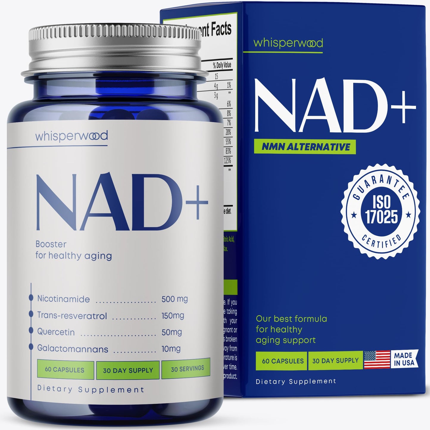 NAD+ Supplement with Nicotinamide Riboside, Trans Resveratrol & Quercetin – NAD Plus Complex for Energy, Brain & Mitochondrial Support – Antioxidant and Longevity Formula for Women & Men – 60 capsules - Maple Wellness Supplements