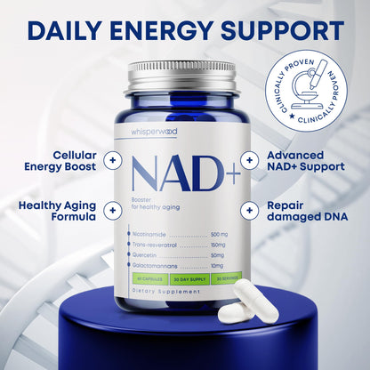 NAD+ Supplement with Nicotinamide Riboside, Trans Resveratrol & Quercetin – NAD Plus Complex for Energy, Brain & Mitochondrial Support – Antioxidant and Longevity Formula for Women & Men – 60 capsules - Maple Wellness Supplements