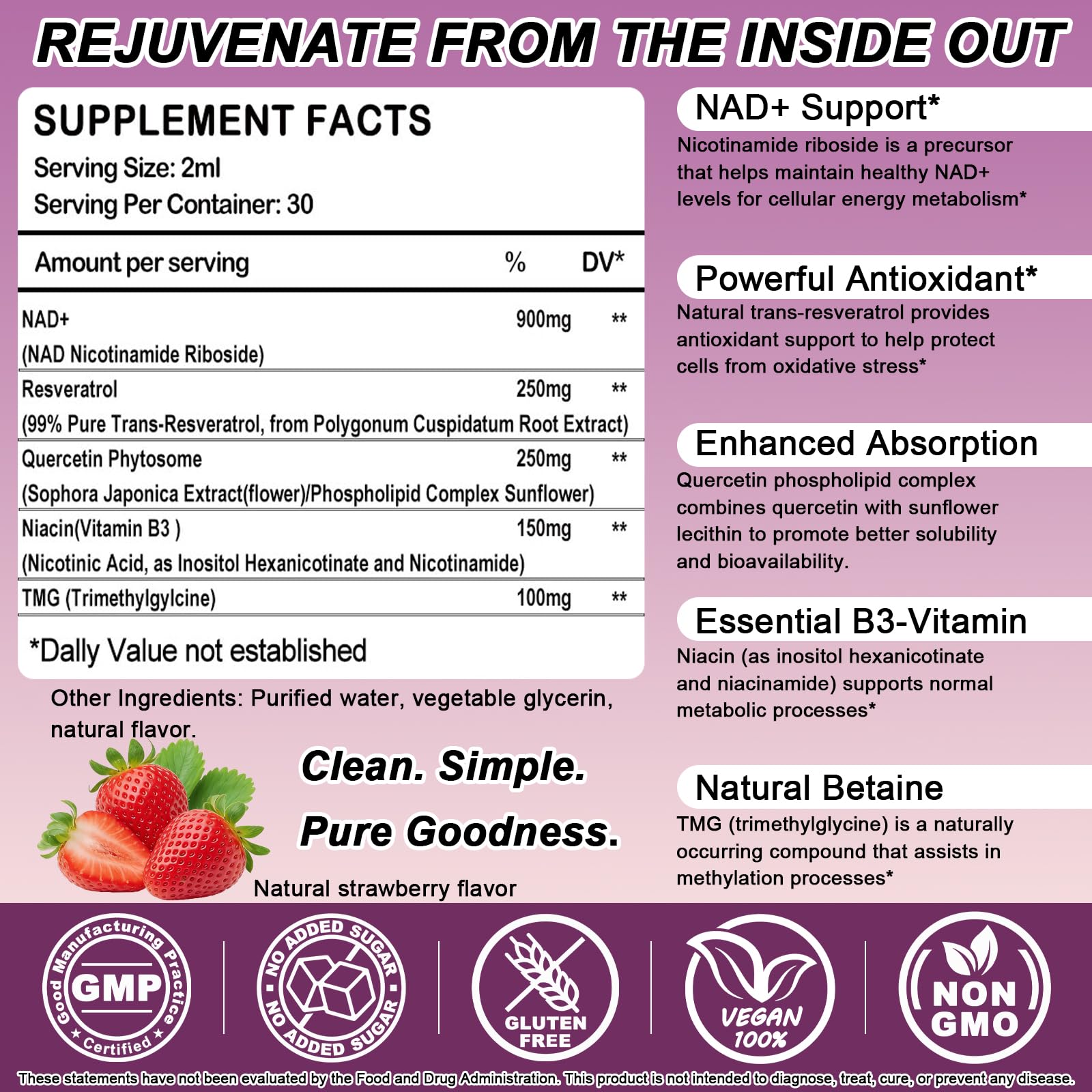 NAD+ Supplements for Men & Women, Extra Strength NMN Alternative Liposomal Nad⁺ Supplement with Resveratrol Quercetin for Cellular Energy & NAD+ Levels, Fast Absorption Liquid NAD Plus丨NON-GMO, 2Fl Oz - Maple Wellness Supplements