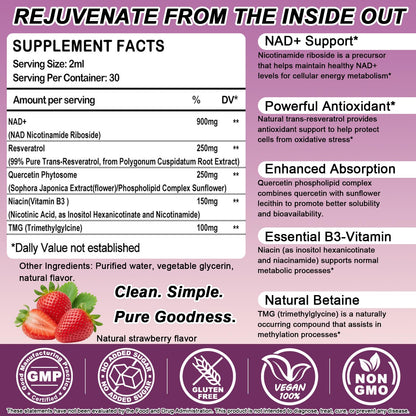 NAD+ Supplements for Men & Women, Extra Strength NMN Alternative Liposomal Nad⁺ Supplement with Resveratrol Quercetin for Cellular Energy & NAD+ Levels, Fast Absorption Liquid NAD Plus丨NON-GMO, 2Fl Oz - Maple Wellness Supplements