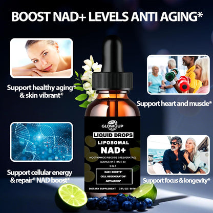 NAD Supplements for Women & Men, Liposomal NAD Nicotinamide Riboside Resveratrol 900mg w. B3 Vitamin Quercetin TMG, Liquid Resveratrol NAD Plus Supplement for Anti-Aging Energy Focus Longevity - Maple Wellness Supplements
