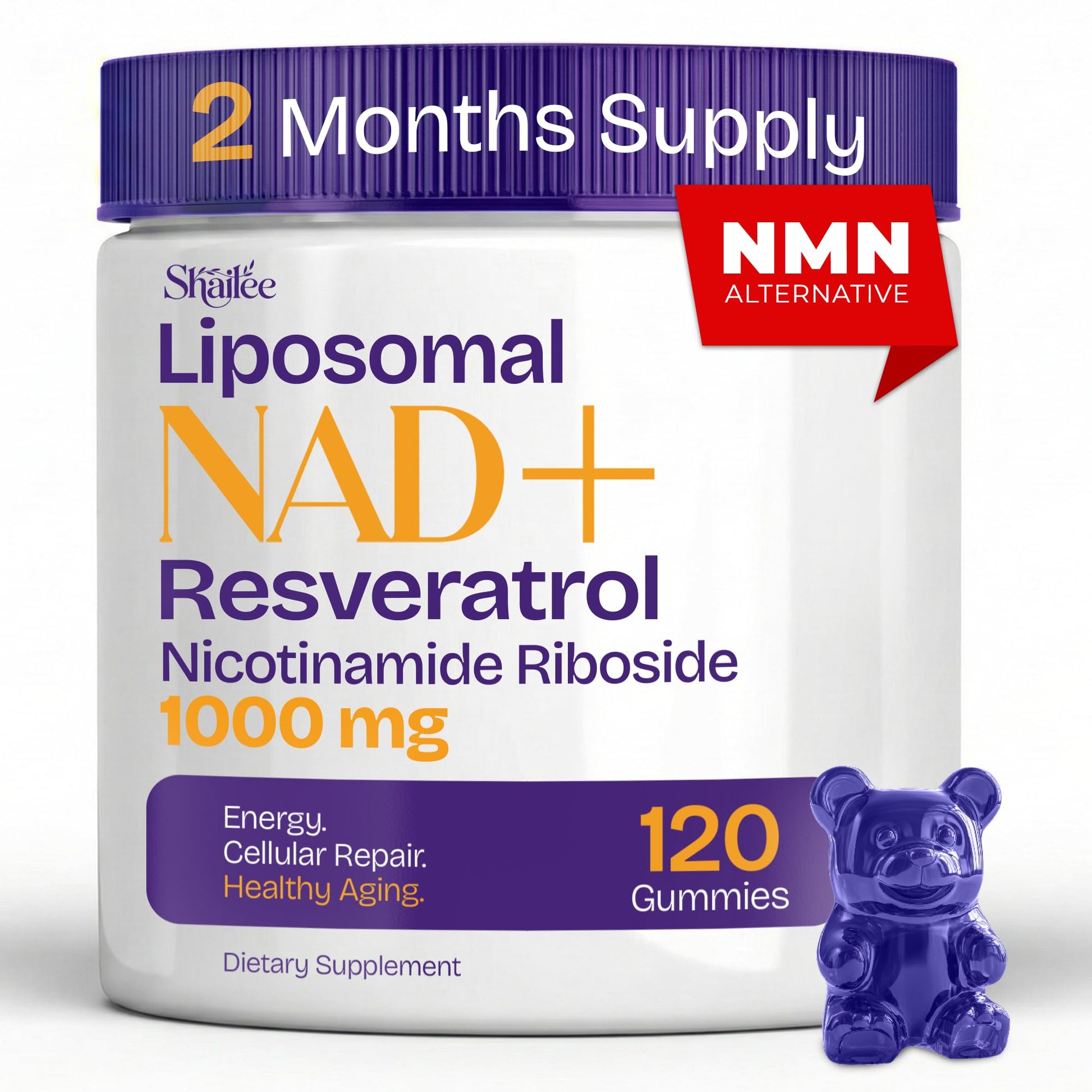 NAD Supplements for Women with Resveratrol, 1000mg Liposomal Nicotinamide Riboside with Quercetin, NMN Supplement Alternative Supports Cellular Energy & Repair, 120 NAD Gummies for Brain Boost - Maple Wellness Supplements