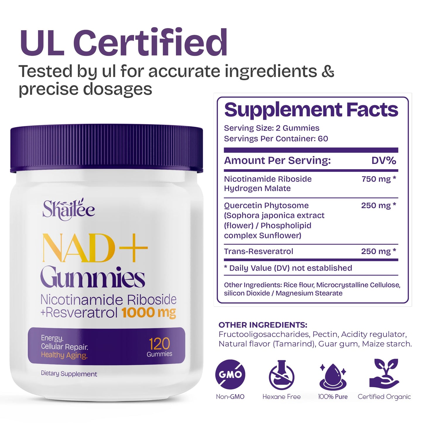 NAD Supplements for Women with Resveratrol, 1000mg Liposomal Nicotinamide Riboside with Quercetin, NMN Supplement Alternative Supports Cellular Energy & Repair, 120 NAD Gummies for Brain Boost - Maple Wellness Supplements