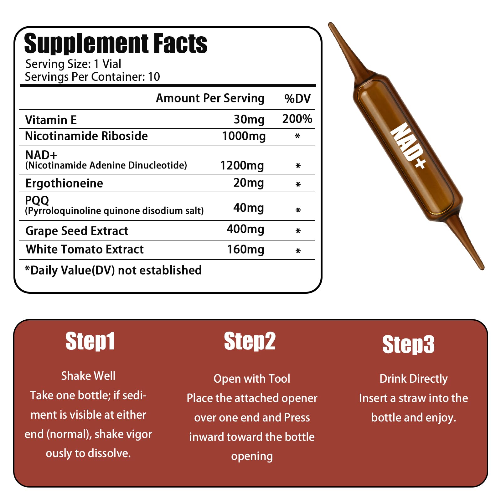NAD+Advanced Cellular Renewal - 1200mg NAD+Liquid Supplements for Energy & Focus - 10 Vials (1) - Maple Wellness Supplements