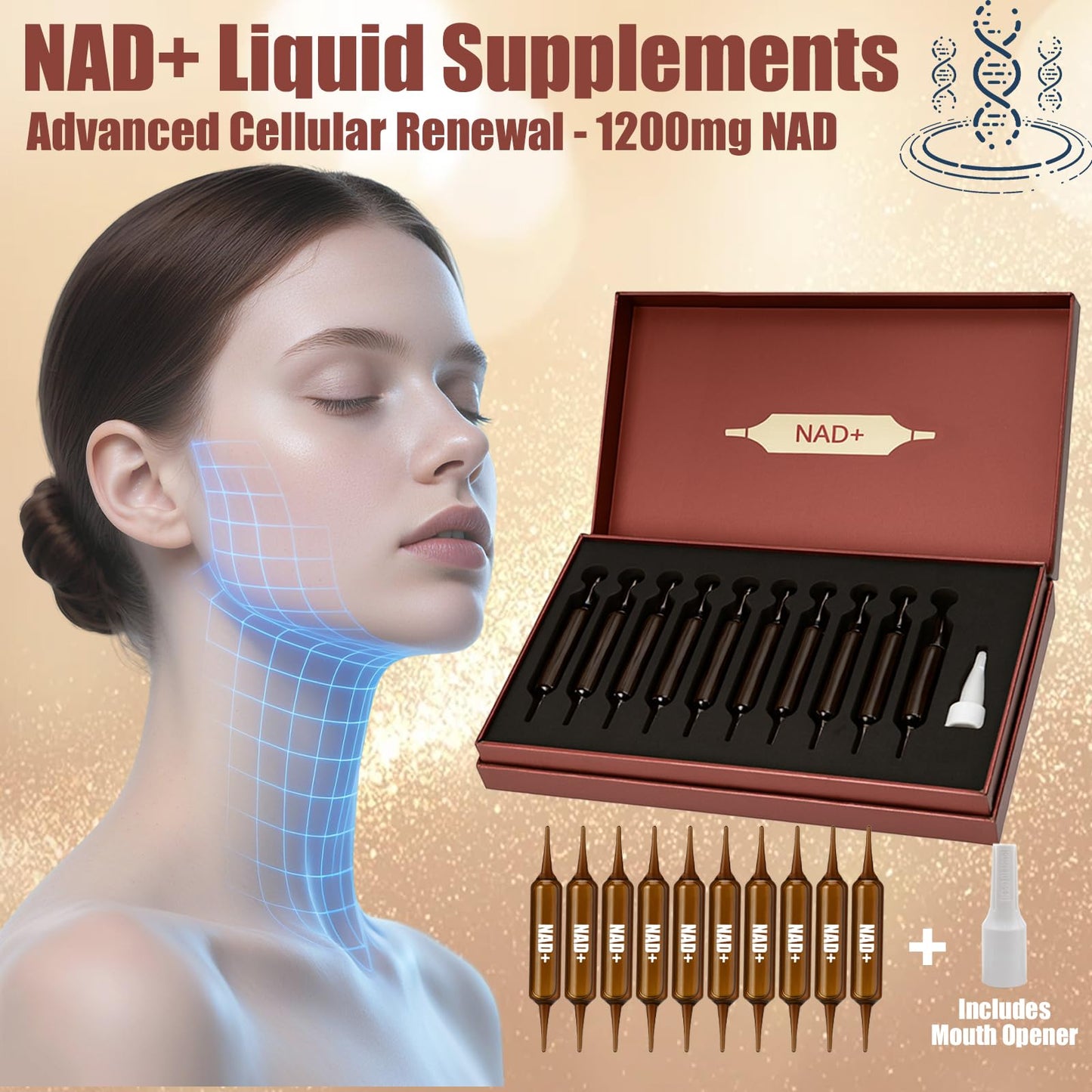 NAD+Advanced Cellular Renewal - 1200mg NAD+Liquid Supplements for Energy & Focus - 10 Vials (1) - Maple Wellness Supplements