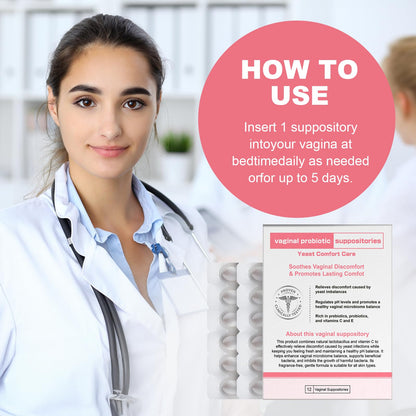 Nahid Vaginal probiotic Suppository, hyaluronic Acid Suppositories, Vaginal moisturizer, PH Balance, Restores Healthy Vaginal Odor, Yeast Comfort Care (12 Inserts) - Maple Wellness Supplements