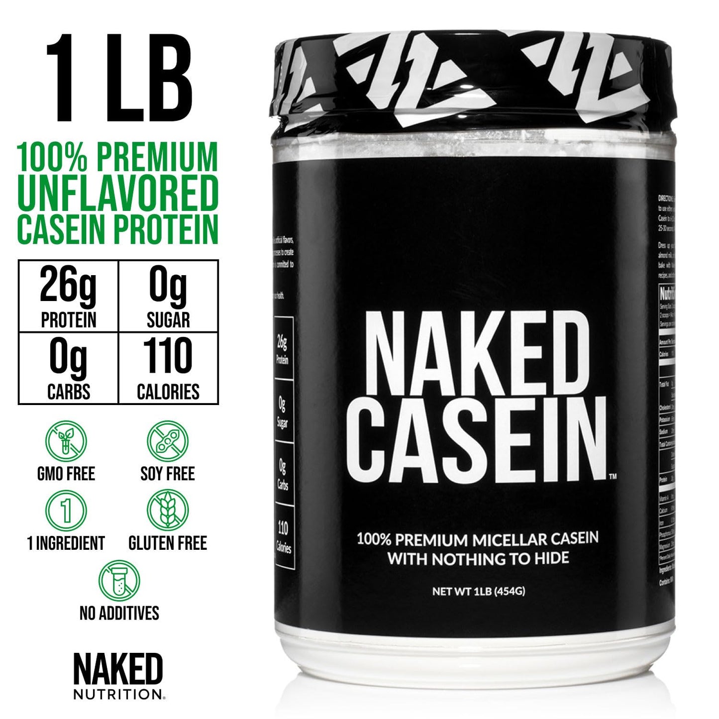 NAKED Casein - 1Lb Micellar Casein Protein - Bulk, Zero Carb, NSF Certified, GMO-Free, Gluten Free, Soy Free, Preservative Free - Stimulate Muscle Growth - Maple Wellness Supplements