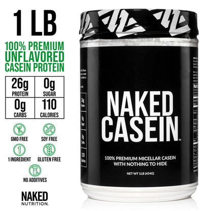 NAKED Casein - 1Lb Micellar Casein Protein - Bulk, Zero Carb, NSF Certified, GMO-Free, Gluten Free, Soy Free, Preservative Free - Stimulate Muscle Growth - Maple Wellness Supplements