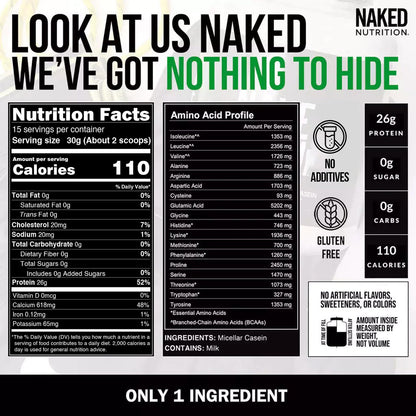 NAKED Casein - 1Lb Micellar Casein Protein - Bulk, Zero Carb, NSF Certified, GMO-Free, Gluten Free, Soy Free, Preservative Free - Stimulate Muscle Growth - Maple Wellness Supplements
