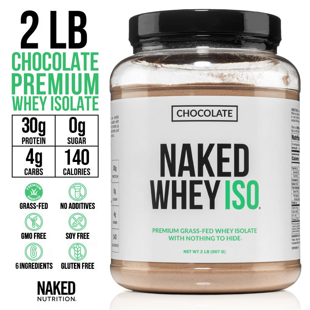 NAKED Chocolate Whey Isolate Protein - Only 6 Ingredients, 30g Grass-Fed Protein, Undenatured, No GMO, No Soy, Gluten-Free, No Preservatives - 24 Servings - Maple Wellness Supplements