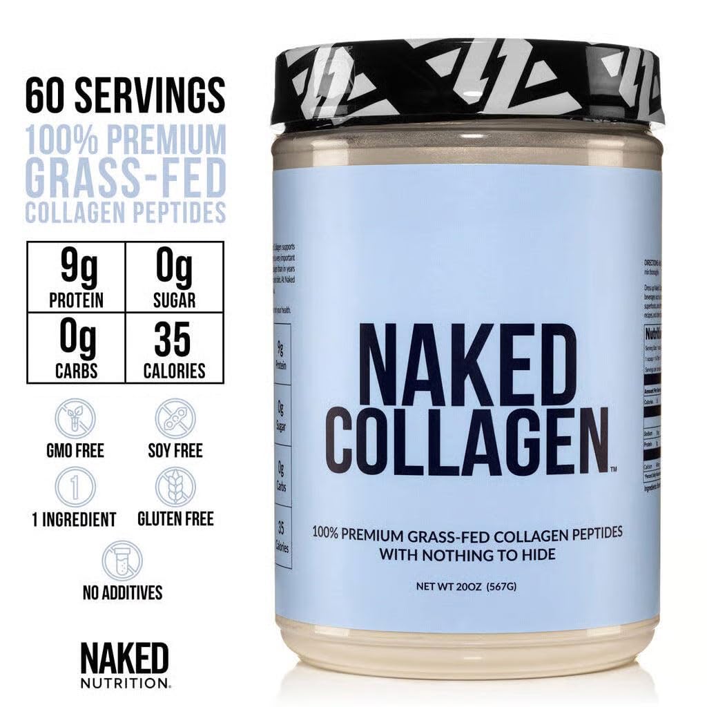 NAKED Collagen Peptides Protein Powder, 60 Servings, Pasture-Raised, Unflavored Grass-Fed Hydrolyzed Collagen Supplement, NSF Certified - Maple Wellness Supplements