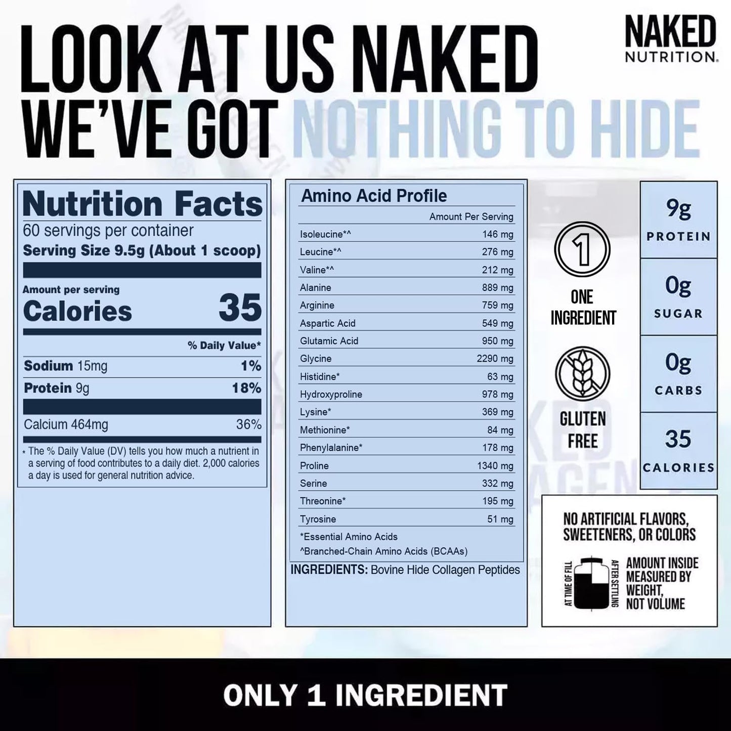 NAKED Collagen Peptides Protein Powder, 60 Servings, Pasture-Raised, Unflavored Grass-Fed Hydrolyzed Collagen Supplement, NSF Certified - Maple Wellness Supplements