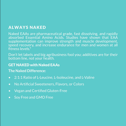 NAKED EAAs Amino Acids Powder - 50 Servings - Vegan Unflavored Essential Amino Acids 500 Grams - Instantized All Natural EAAs Powder Supplement - Maple Wellness Supplements