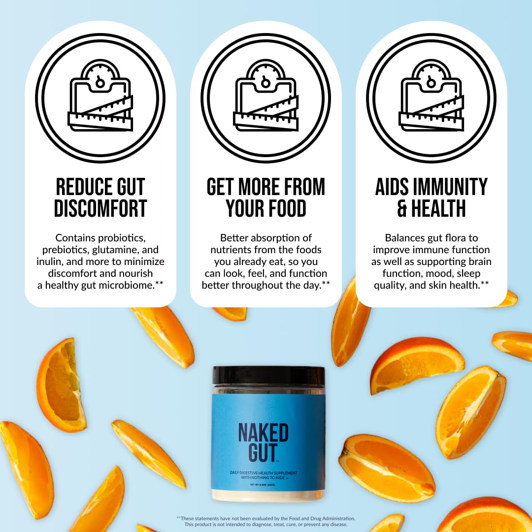 NAKED Gut - Daily Gut Health Supplement - Natural Gut Health Powder for Gut Cleanse, Digestive Support, GMO-Free, Soy-Free, Gluten-Free, - Maple Wellness Supplements