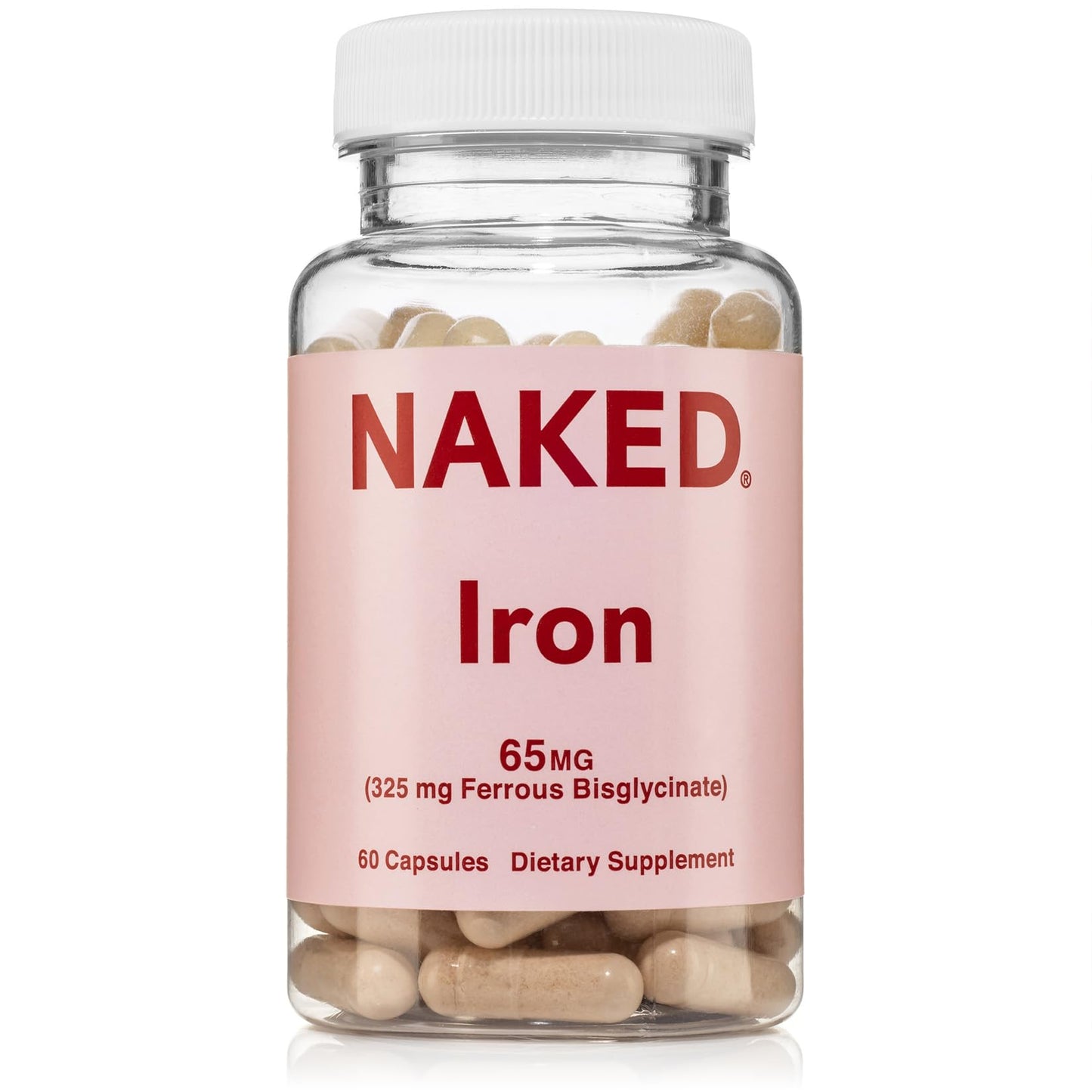 Naked Iron 65mg, 325mg Ferrous Bisglycinate - High Potency Iron Supplement for Iron Deficiency, Cellular Energy Support, Promotes Healthy Red Blood Cell Production - Maple Wellness Supplements