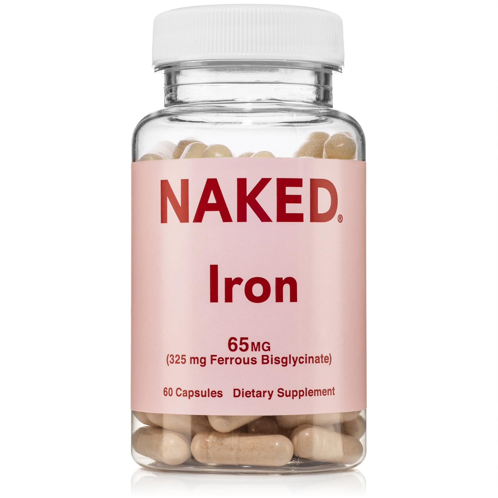 Naked Iron 65mg, 325mg Ferrous Bisglycinate - High Potency Iron Supplement for Iron Deficiency, Cellular Energy Support, Promotes Healthy Red Blood Cell Production - Maple Wellness Supplements