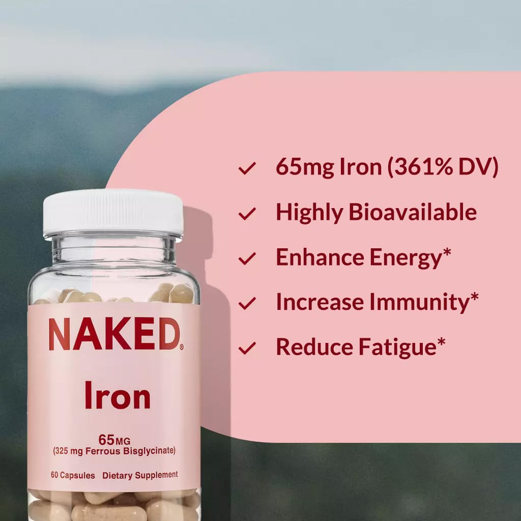 Naked Iron 65mg, 325mg Ferrous Bisglycinate - High Potency Iron Supplement for Iron Deficiency, Cellular Energy Support, Promotes Healthy Red Blood Cell Production - Maple Wellness Supplements