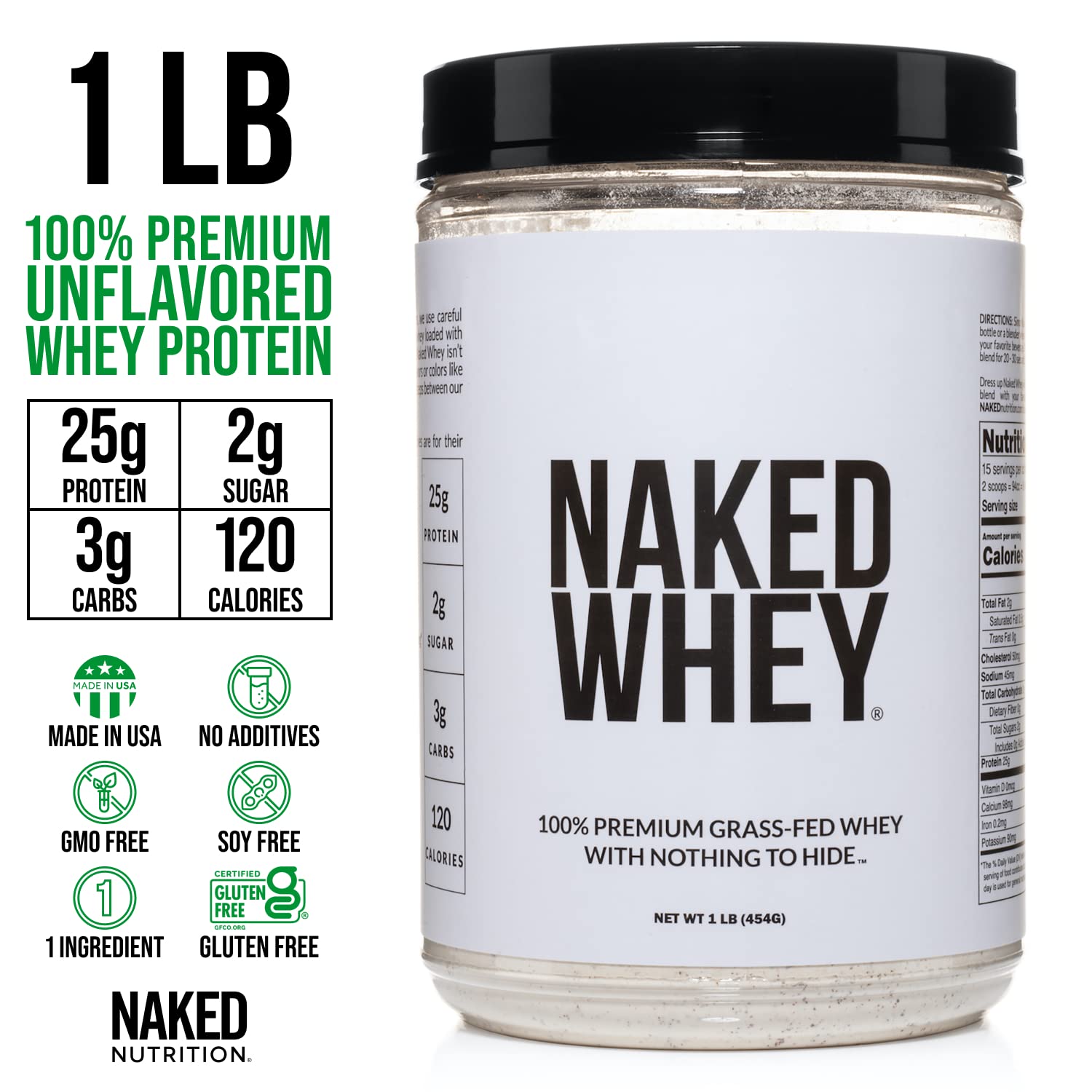 Naked Nutrition Naked Whey 1Lb - Only 1 Ingredient, Grass Fed Whey Protein Powder - Maple Wellness Supplements