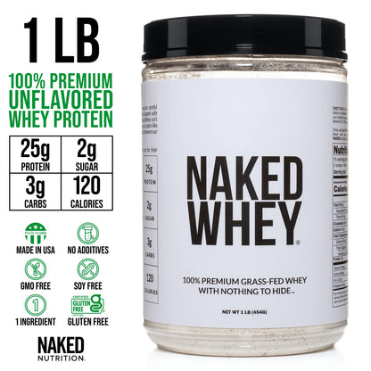 Naked Nutrition Naked Whey 1Lb - Only 1 Ingredient, Grass Fed Whey Protein Powder - Maple Wellness Supplements