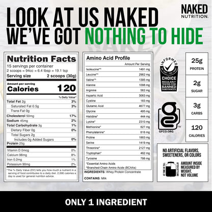 Naked Nutrition Naked Whey 1Lb - Only 1 Ingredient, Grass Fed Whey Protein Powder - Maple Wellness Supplements