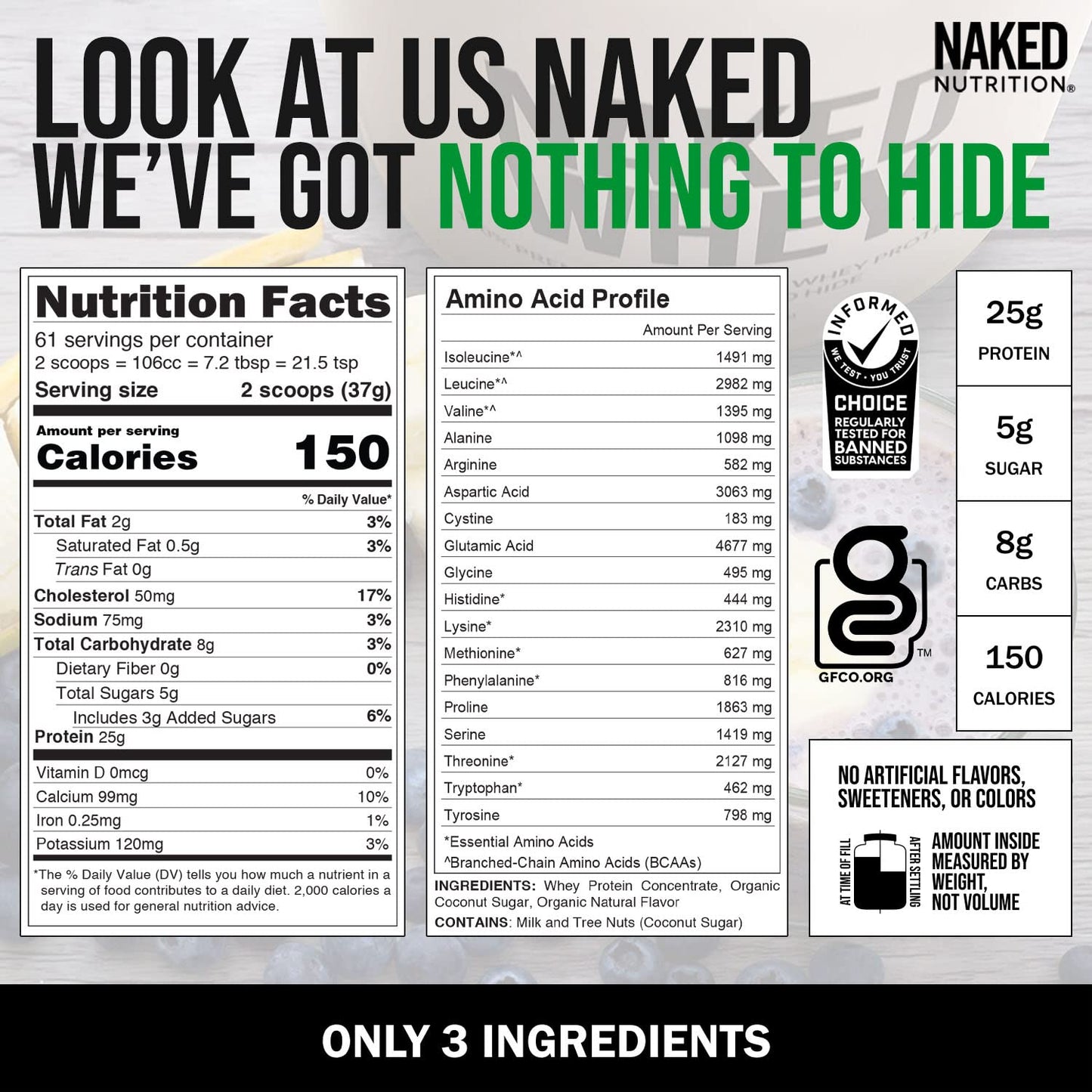 NAKED Nutrition Whey Vanilla Protein - All Natural Grass Fed Whey Protein Powder - Maple Wellness Supplements