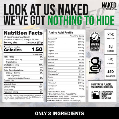 NAKED Nutrition Whey Vanilla Protein - All Natural Grass Fed Whey Protein Powder - Maple Wellness Supplements