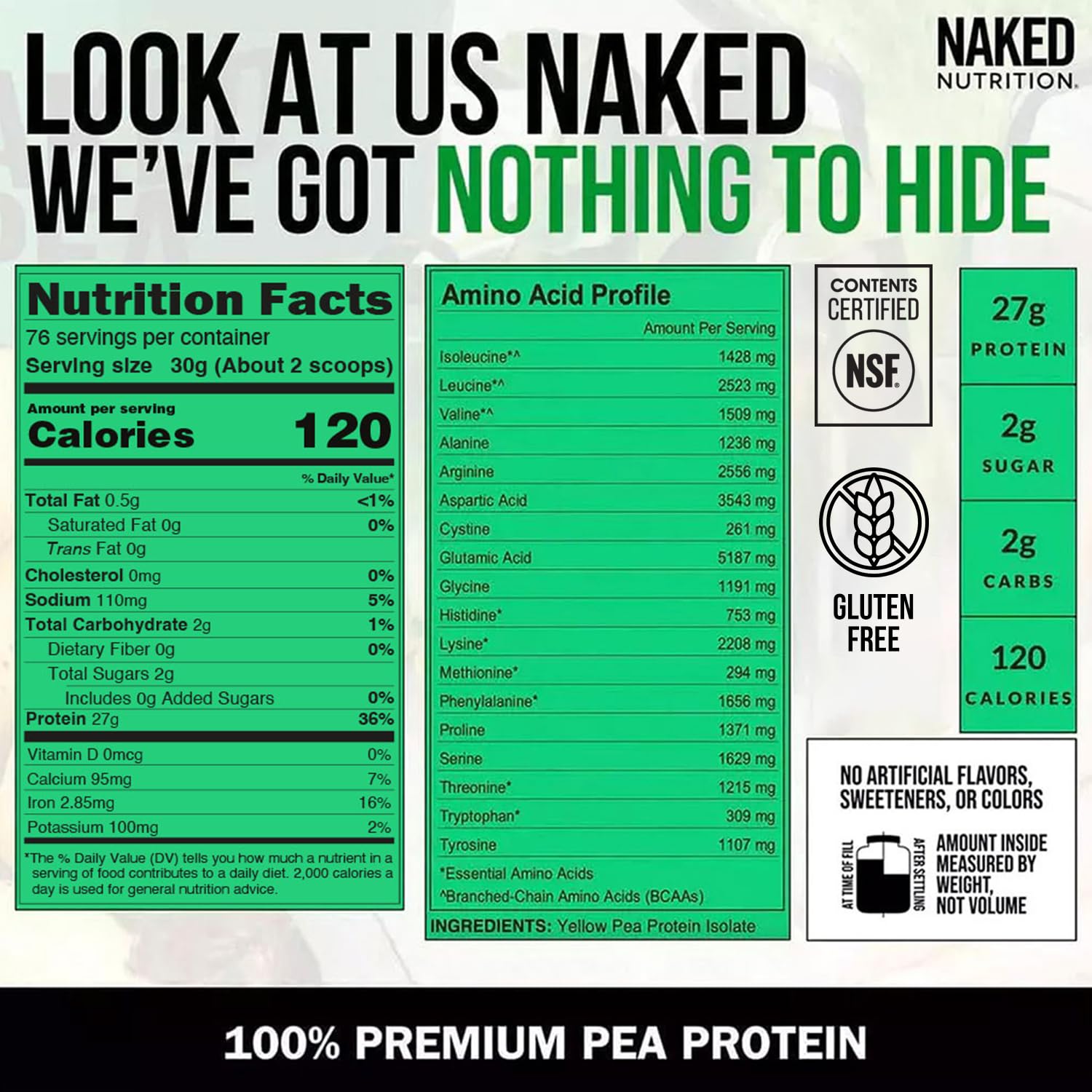 NAKED Pea - 5LB 100% Pea Protein Powder from North American Farms - Unflavored Vegan Pea Protein Isolate - NSF Certified, Plant Protein Powder, Easy to Digest - 76 Servings - Maple Wellness Supplements