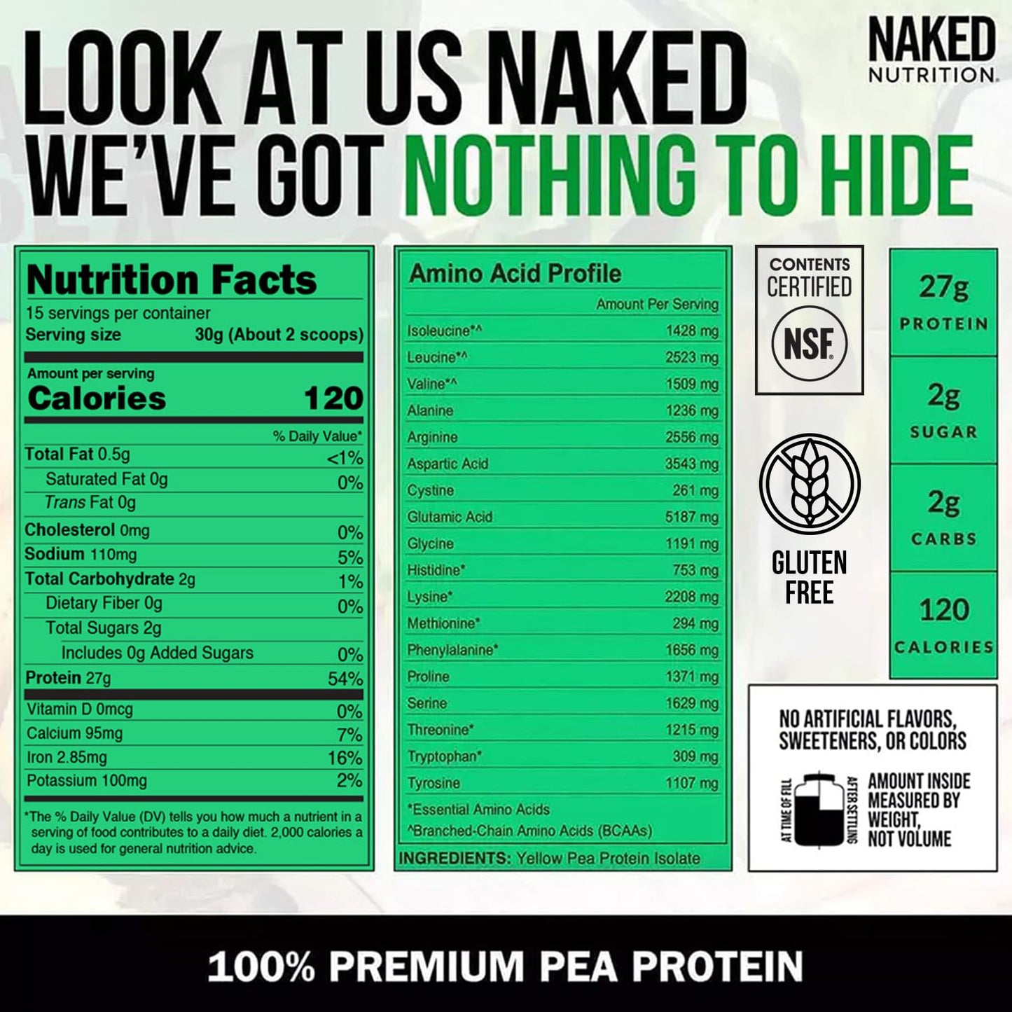 NAKED Pea - Pea Protein Isolate - Plant Based, Vegetarian & Vegan Protein. NSF Certified, Easy to Digest, Non-GMO, No Lactose - Maple Wellness Supplements