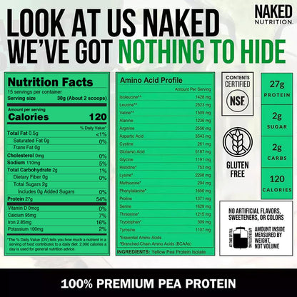 NAKED Pea - Pea Protein Isolate - Plant Based, Vegetarian & Vegan Protein. NSF Certified, Easy to Digest, Non-GMO, No Lactose - Maple Wellness Supplements