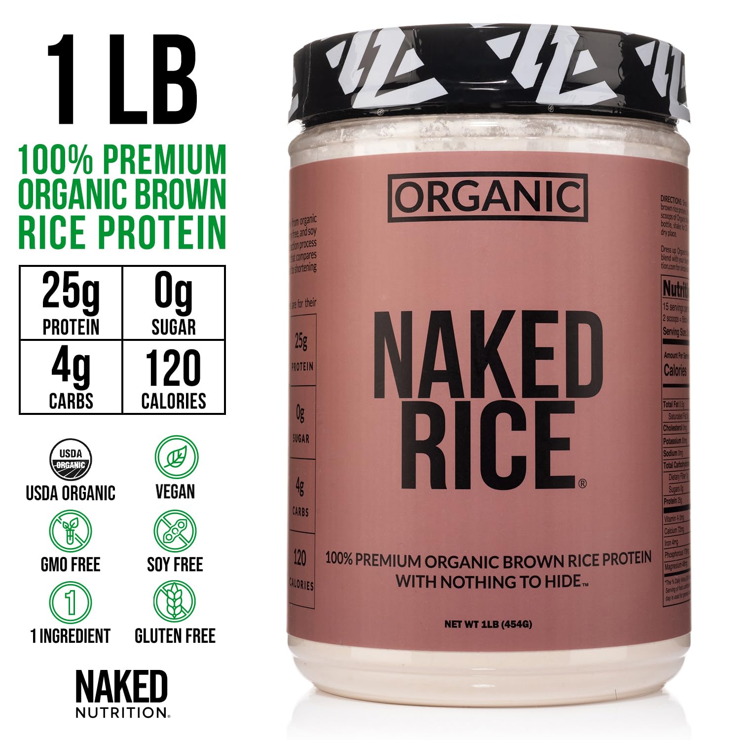 NAKED Rice 1Lb - Organic Brown Rice Protein Powder - Vegan Protein Powder, GMO Free, Gluten Free & Soy Free. Plant-Based Protein, - Maple Wellness Supplements