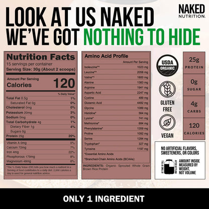 NAKED Rice 1Lb - Organic Brown Rice Protein Powder - Vegan Protein Powder, GMO Free, Gluten Free & Soy Free. Plant-Based Protein, - Maple Wellness Supplements