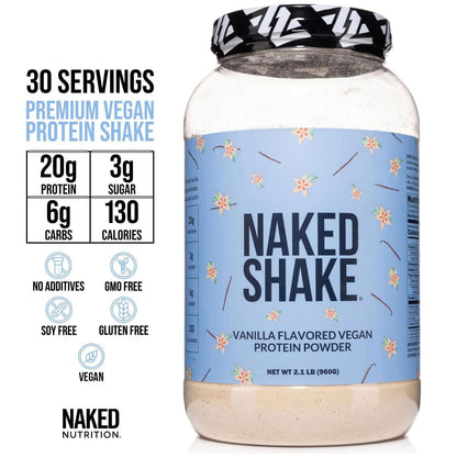 NAKED Shake - Vanilla Protein Powder - Plant Based Protein Shake with Mct Oil, NSF Certified, Gluten-Free, Soy-Free, No Gmos Or Artificial Sweeteners - 30 Servings - Maple Wellness Supplements