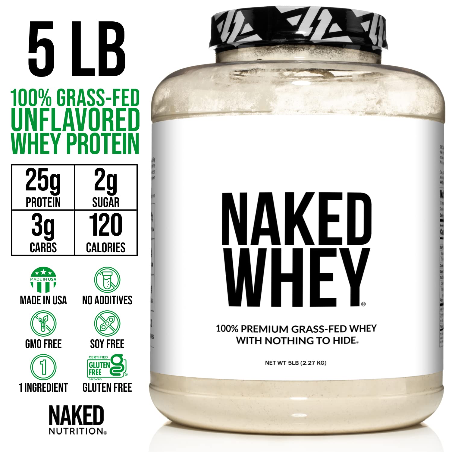 NAKED WHEY 5LB 100% Grass Fed Unflavored Whey Protein Powder - US Farms - Maple Wellness Supplements