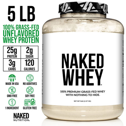 NAKED WHEY 5LB 100% Grass Fed Unflavored Whey Protein Powder - US Farms - Maple Wellness Supplements