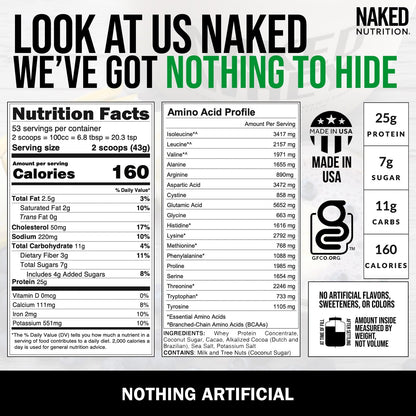 NAKED Whey Double Chocolate Grass Fed Whey Protein Powder, No GMO, No Soy - Maple Wellness Supplements