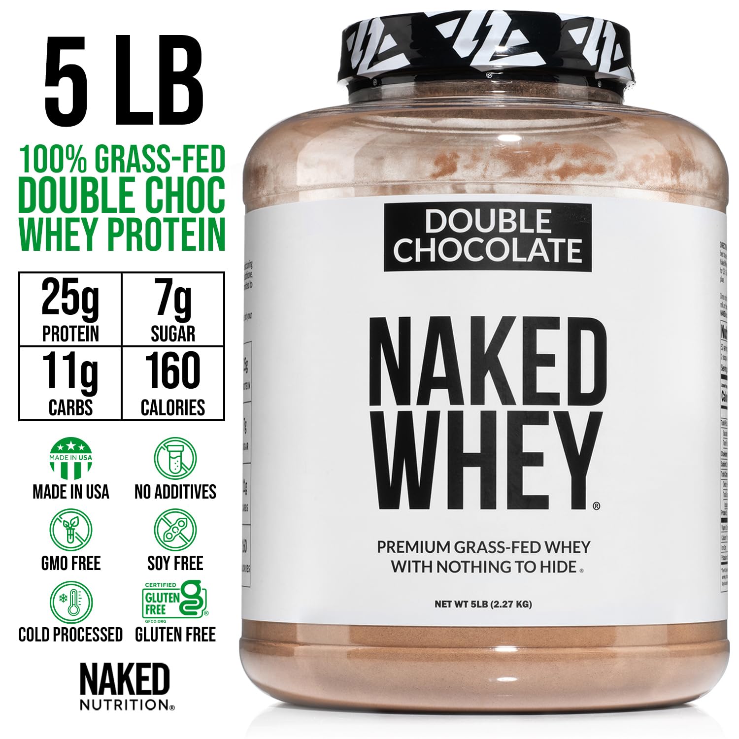 NAKED Whey Double Chocolate Grass Fed Whey Protein Powder, No GMO, No Soy - Maple Wellness Supplements