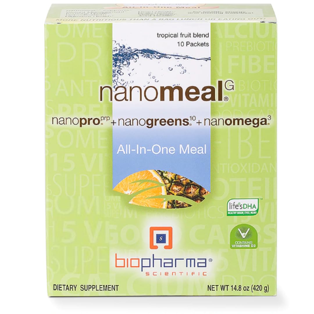 NanoMeal Plant-Based All-in-One Nutrition | Superfood Meal Replacement Powder | Tropical Fruit Blend | 10 Servings | Protein, Greens & Omega for Gut & Immune Support - Maple Wellness Supplements