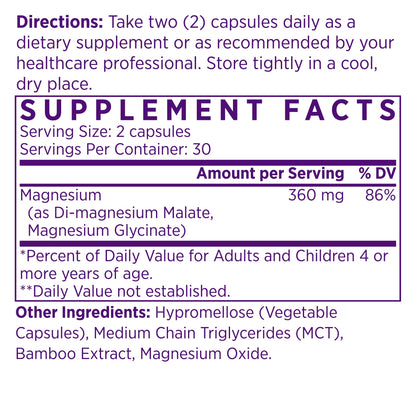 NAOMI Mighty Mg Magnesium Glycinate & Malate Complex 360mg, High Absorption Formula, Elemental Magnesium Supports Heart Health, Strong Bones, Better Sleep, Gluten-Free, Non-GMO, Vegan, 60 Veggie Caps - Maple Wellness Supplements