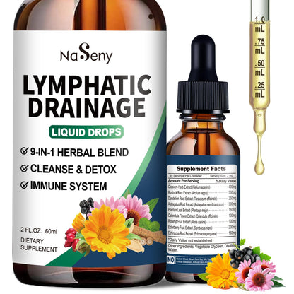 NaSeny Lymphatic Drainage Drops, 9 IN1 Lymphatic Drainage Supplements for Detox & Cleanse, Immune System Support with Echinacea, Elderberry, Dandelion, Arctium Lappa, 2 FL OZ - Maple Wellness Supplements
