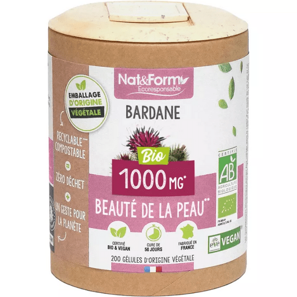 Nat & Form Burdock Skin Beauty Organic 200 Vegetable Capsules - Maple Wellness Supplements