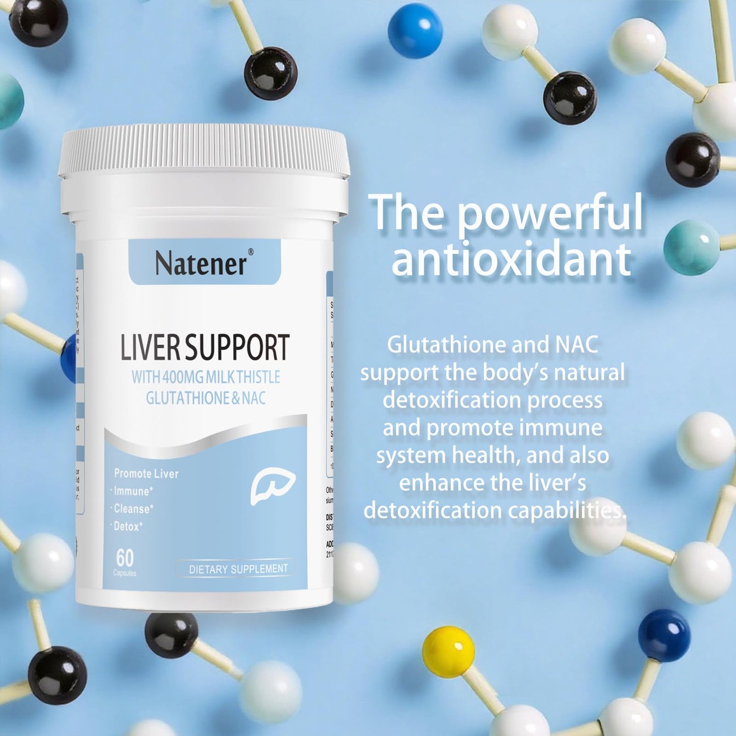 Natener Liver Support with 200mg Milk Thistle, 100mg Glutathione, 100mg NAC, 150mg Tumeric, Dandelion, Artichoke, Liver Cleanse Detox & Repair, Supports Energy*, Immunity & Liver Health*, 60 caps - Maple Wellness Supplements