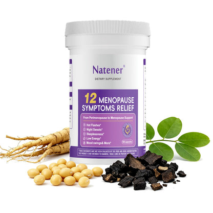 Natener Menopause Supplement for Women, Relieves 12 Menopausal Symptoms* | Black Cohosh + Soy Isoflavones + Ashwagandha + Moringa | for Alleviate Hot Flashes*, Night Sweats*, Weight* & Mood Swings* - Maple Wellness Supplements