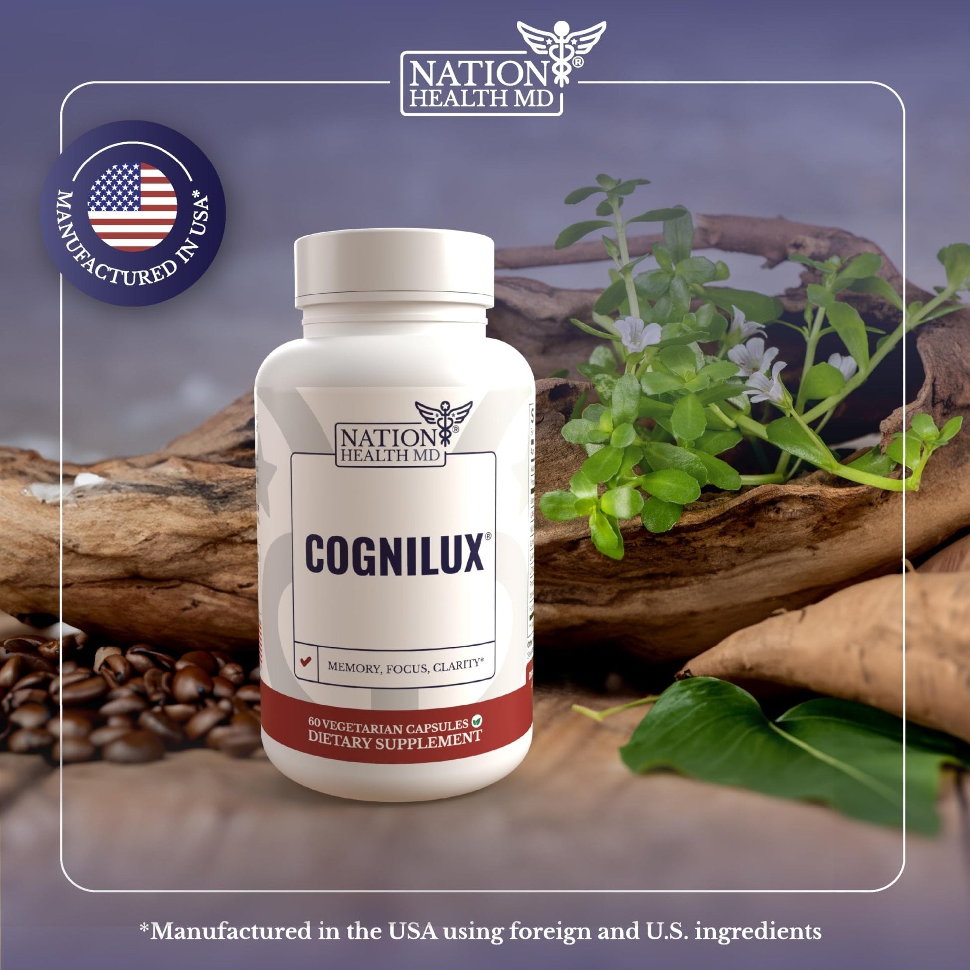 NATION HEALTH MD Cognilux - Brain Supplements for Memory and Focus - Nootropic Focus Supplement with Niacin, Vitamin B6, GABA and More - Memory Supplement for Brain, Brain Health - Maple Wellness Supplements