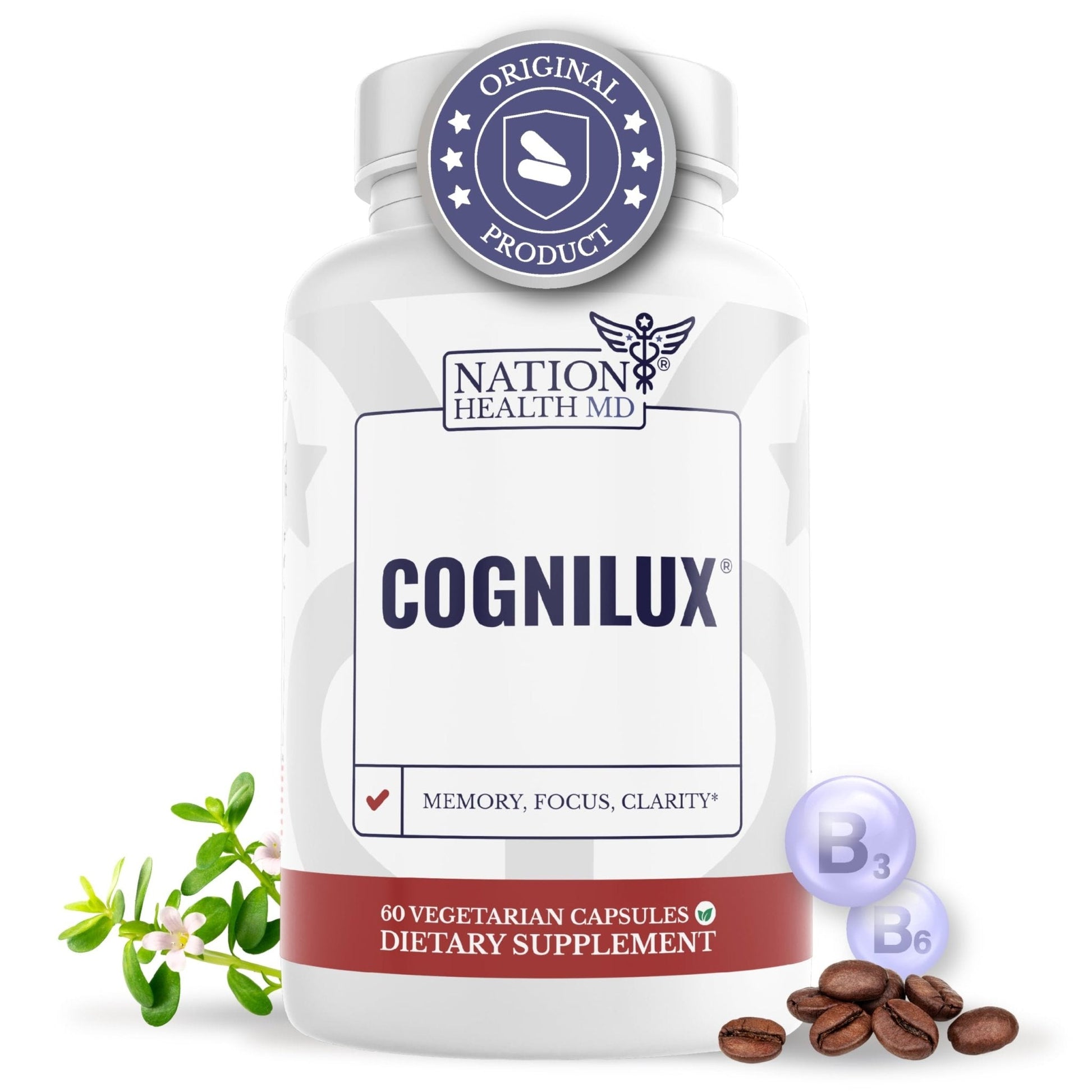 NATION HEALTH MD Cognilux - Brain Supplements for Memory and Focus - Nootropic Focus Supplement with Niacin, Vitamin B6, GABA and More - Memory Supplement for Brain, Brain Health - Maple Wellness Supplements